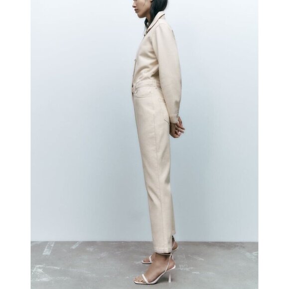 NWT Zara Ecru  Denim Full Length Jumpsuit Size S - Picture 4 of 9